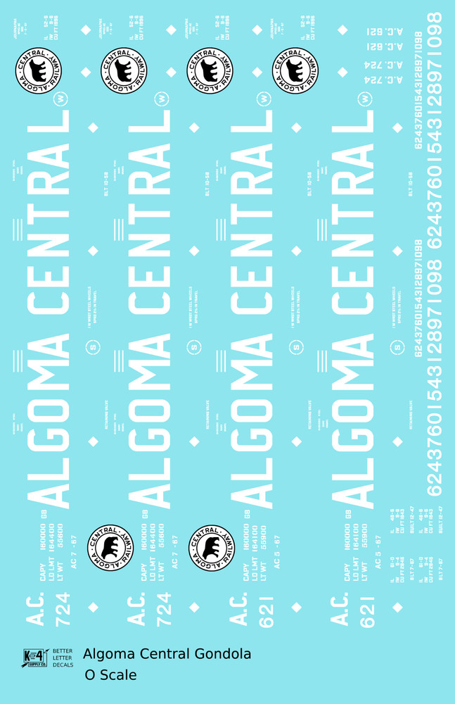 K4 O Scale Decals Algoma Central Gondola White
