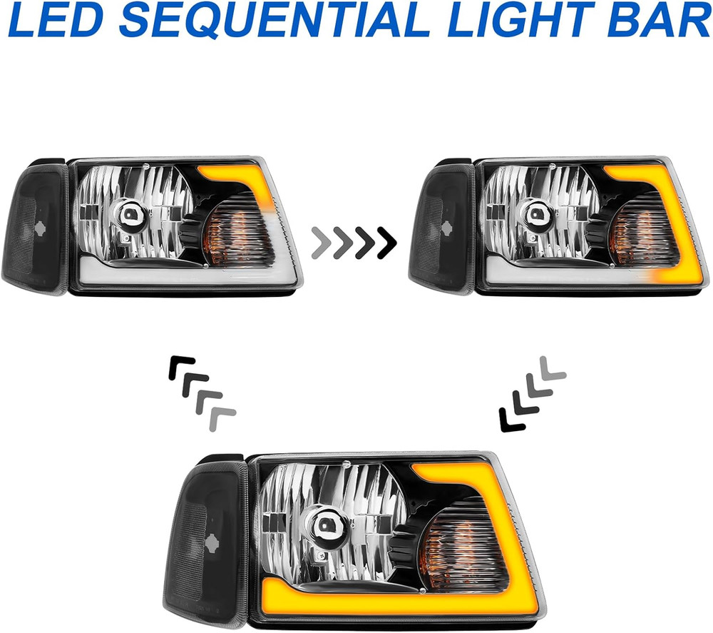 Headlight Assembly Fit for 2001-2011 Ford Ranger W/Led DRL Sequential Turn Light