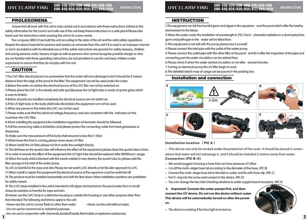 21.5" Non-Submersible Sterilizer Lamp 36W UV Algae Bacteria Clarifier Pond