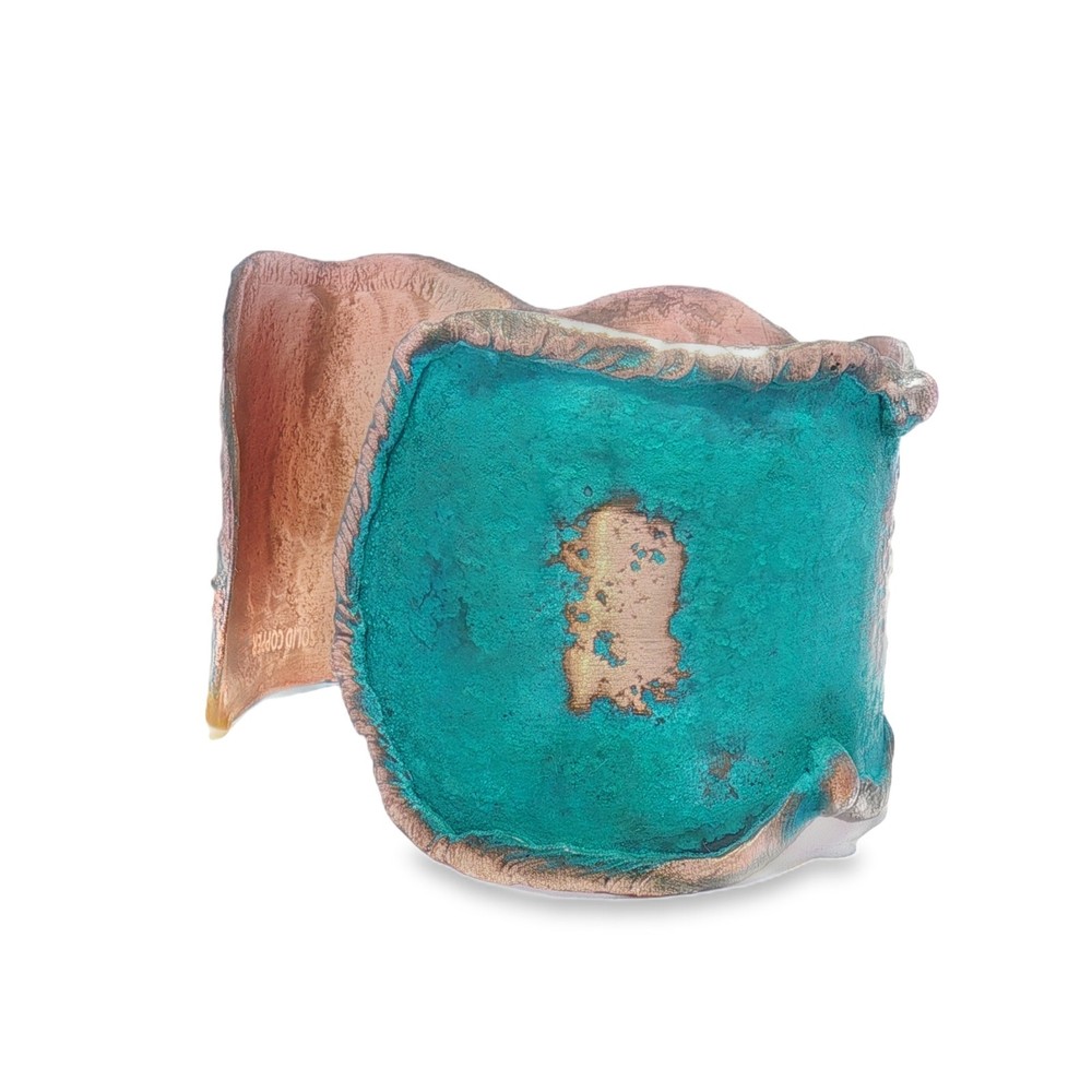 Solid Copper Rustic Patina Cuff Bracelet With Molten Edging & Verdigris Patina