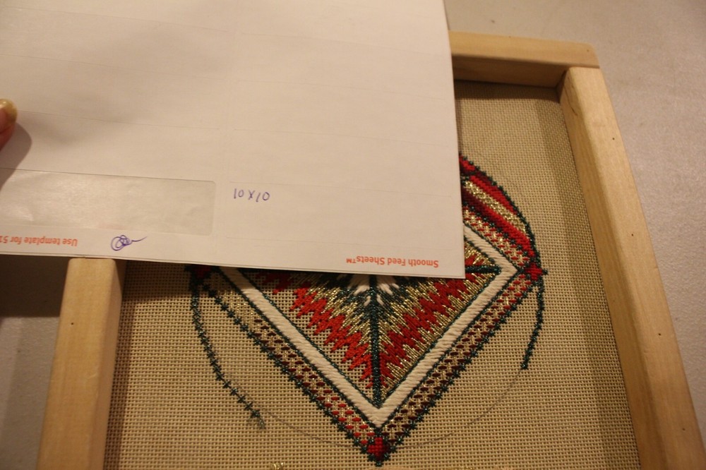 decorative geometric metallic design 10 x 10 Needlepoint Canvas 18 ct. started