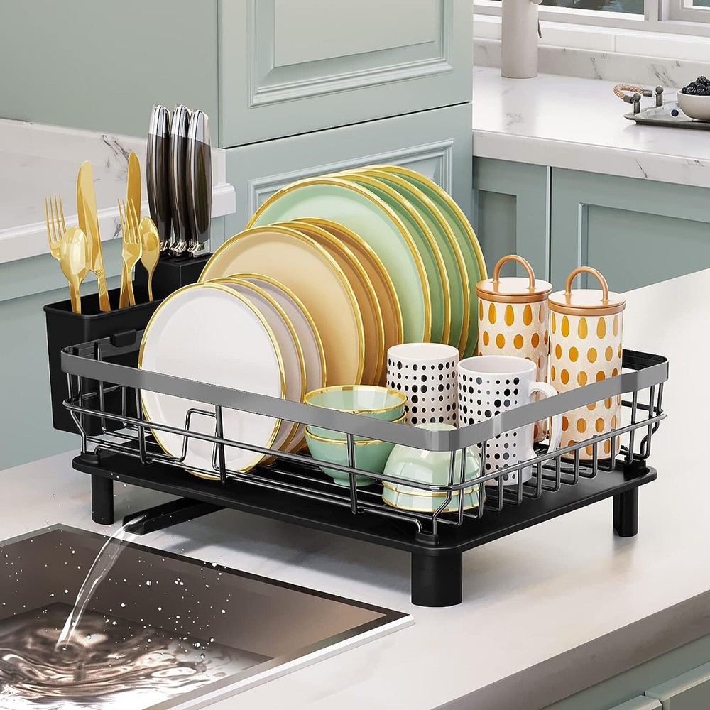 2 Tier Dish Drainer Rack Kitchen Drying Rack Bowl Plate Holder With Drip Tray