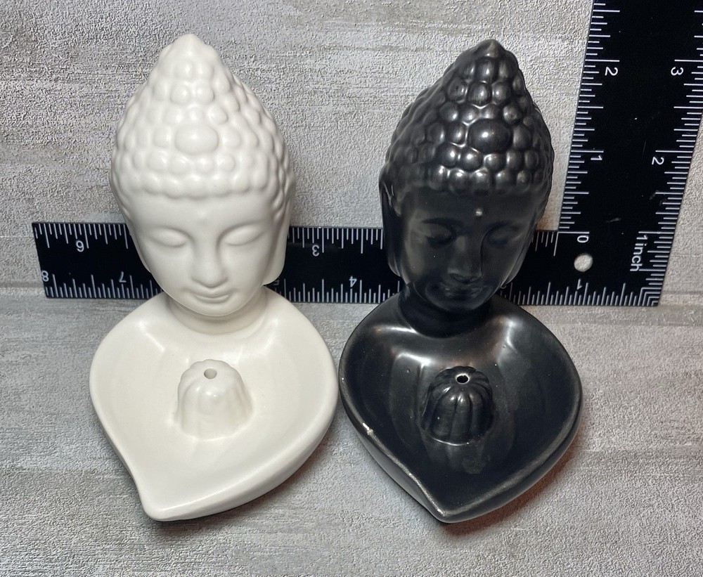 Buddha Head Backflow Incense Burner Set - Black & White Ceramic Zen Decor