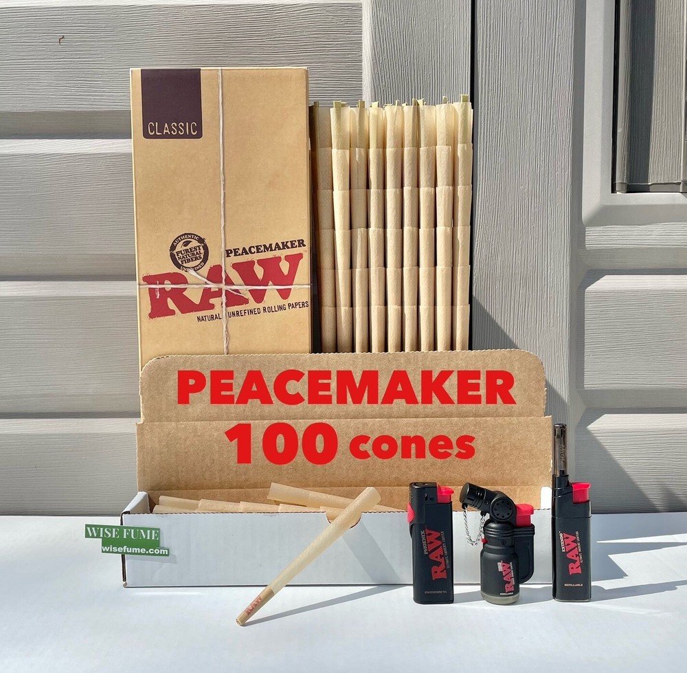 RAW Classic PEACEMAKER Size Pre-Rolled Cone +Raw Torch Phoenix Extendo Lighter