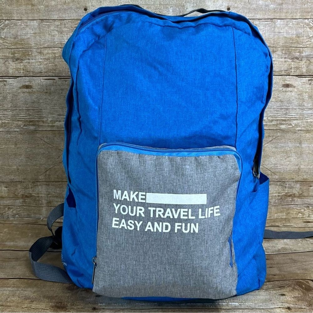 Travel Season Folding Backpack 20 Blue Grey Lightweight Packable Daypack Bag