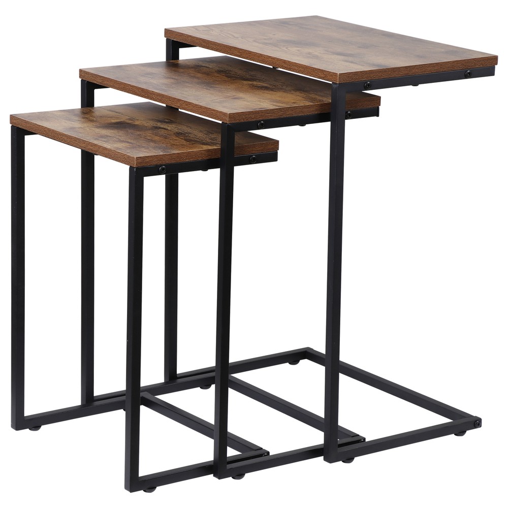 Nesting Coffee Table Set of 3 Industrial Stacking Accent End Table Rustic Brown