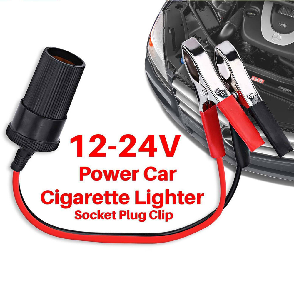 2xCar Battery Alligator Clamp Cable Clip Cigarette Lighter Adapter Socket 12V US