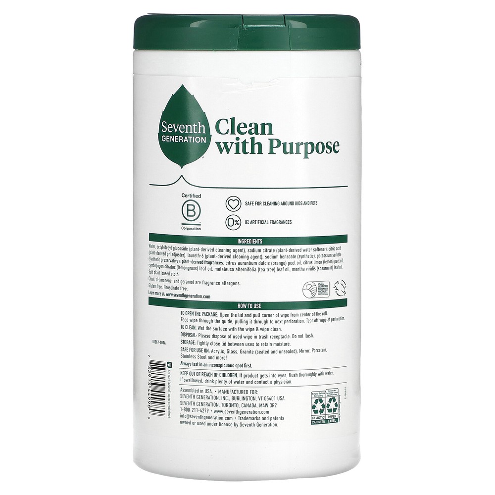 Multi-Surface Wipes, Lemon Zest, 70 Wipes