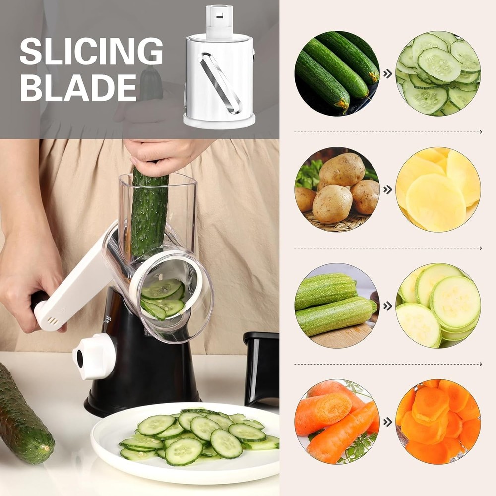 Versatile Rotary Cheese & Vegetable Shredder with Suction Base - Dishwasher Safe
