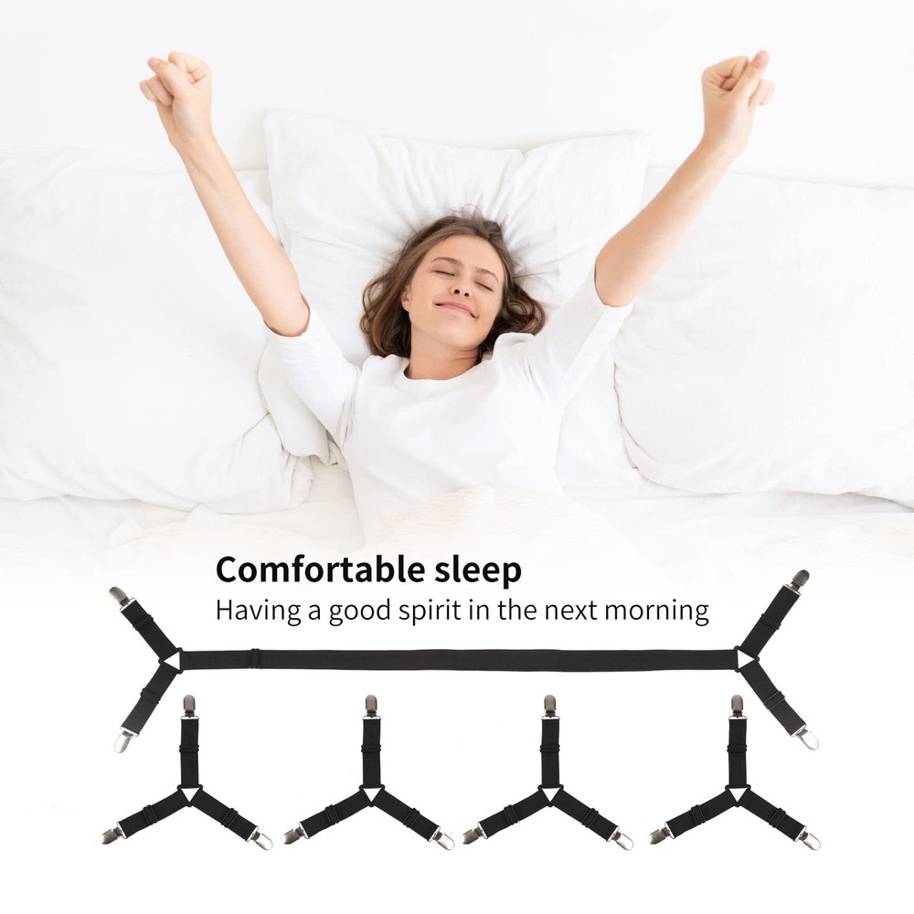 Bed Sheet Straps,4+1Pcs Fitted Sheet Clips Holder,Elastic Adjustable Sheet Strap