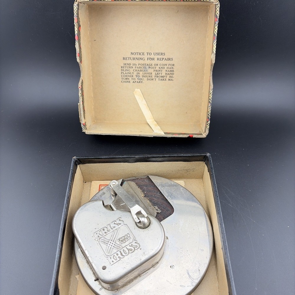 Vintage Chrome Kriss Kross Stropper Razor Blade Sharpener w/ Box & Instructions