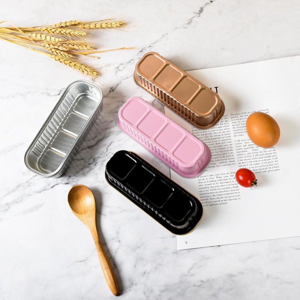 Mini Loaf Baking Pans with Lids and Spoons 50 Pack Aluminum Rectangular