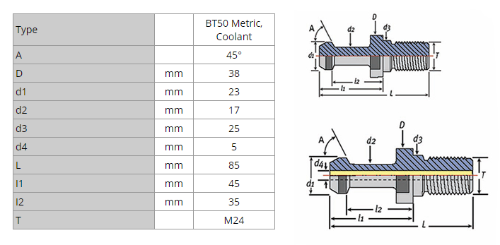 ToolMex BT50 45° Coolant Through Pull Stud 8-750-432 (LOC3512)