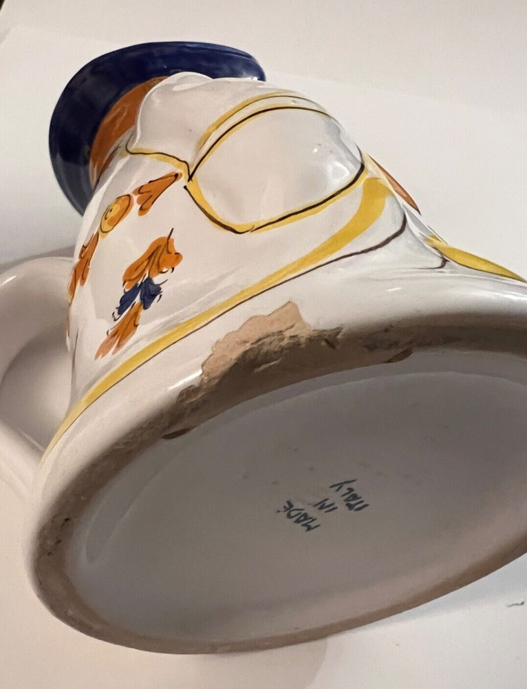 Vintage White Ceramic Man Pitcher Italy