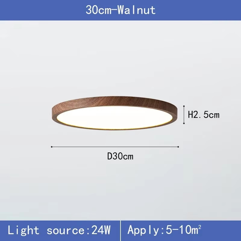 Modern LED Ceiling Light Circular Ultrathin Wood Grain Walnut Decorative Light B