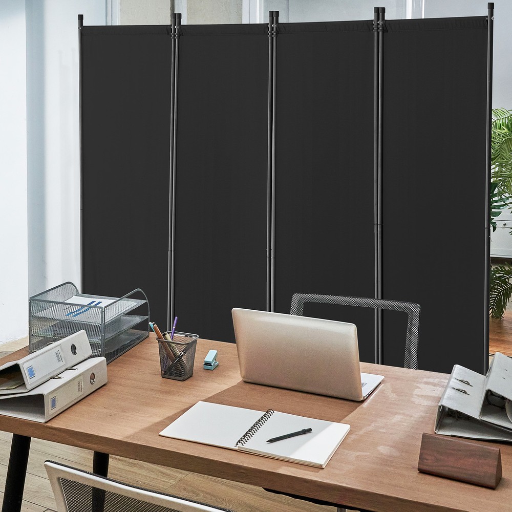 Room Divider 4-Panel Folding Privacy Screen Fabric Partition Office Black