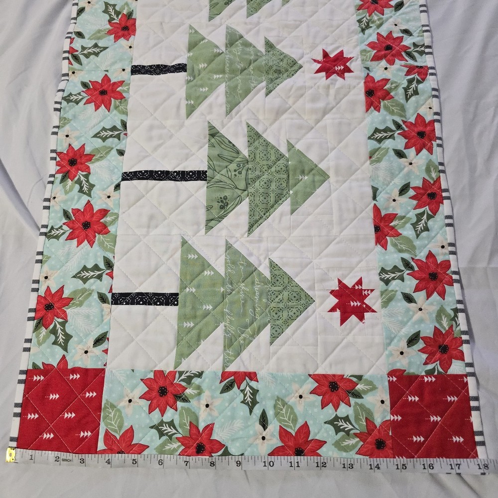 Handmade Christmas Tree Patchwork Table Runner Quilted Approximately 36” X 18”