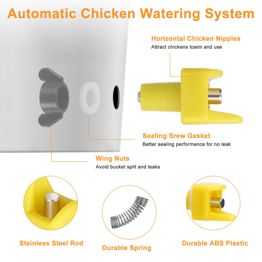15x Chicken Nipple with Drill Bit Automatic Waterer Poultry Drinker Hen Drinking