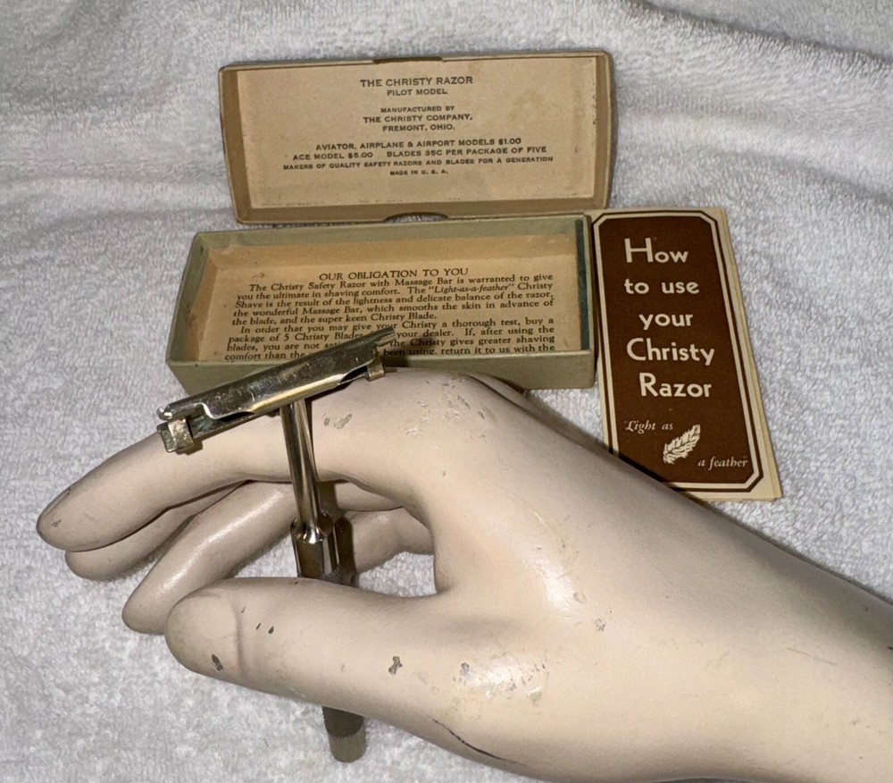 Vintage 1920’s Christy Pilot Model Razor With Original Box & Instructions