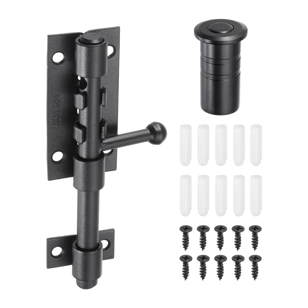 1Pcs Slide Bolt Latch, 5 in Barrel Bolt Latch with Dust Container 10mm [Black]