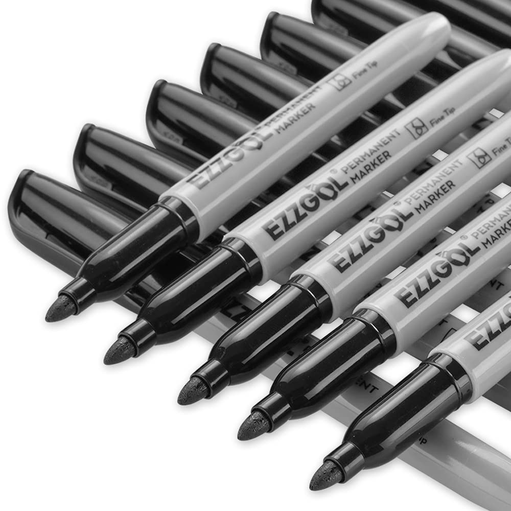 Ezzgol Permanent Markers Bulk, 72 Pack Black Permanent Marker Set, Fine Tip, ...