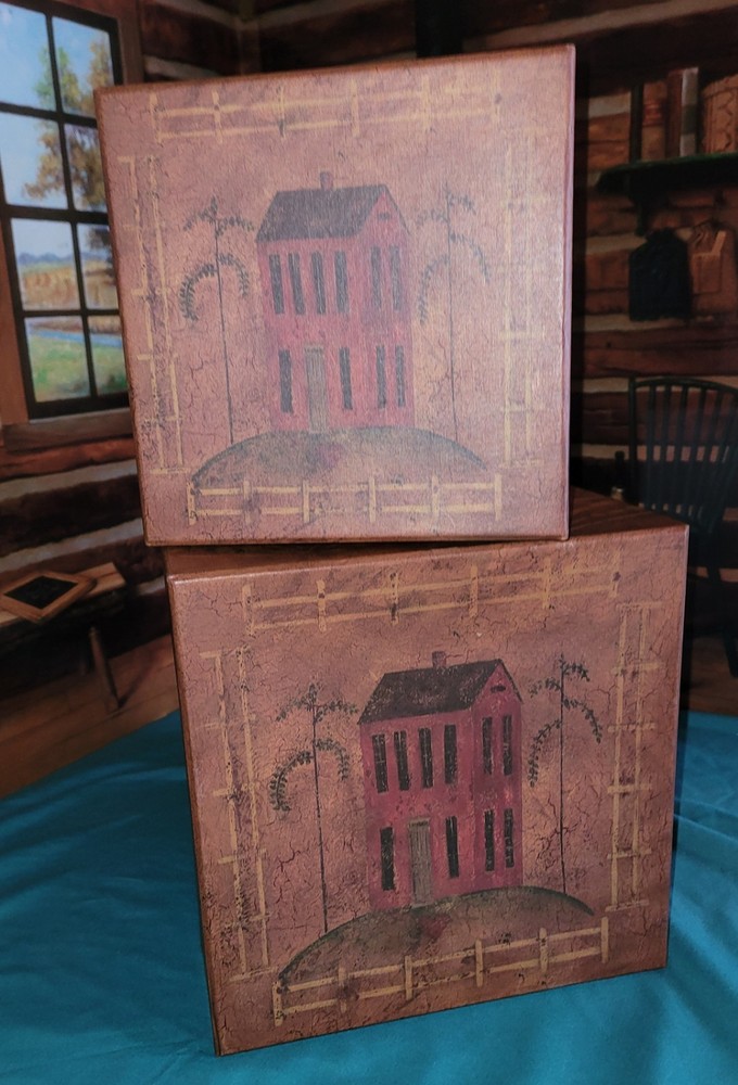2 Primitive The Farmhouse Nesting Stackable Boxes Country Rustic Decoration