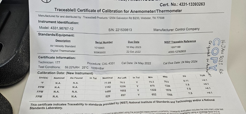 Anemometer / Thermometer Traceable 4331