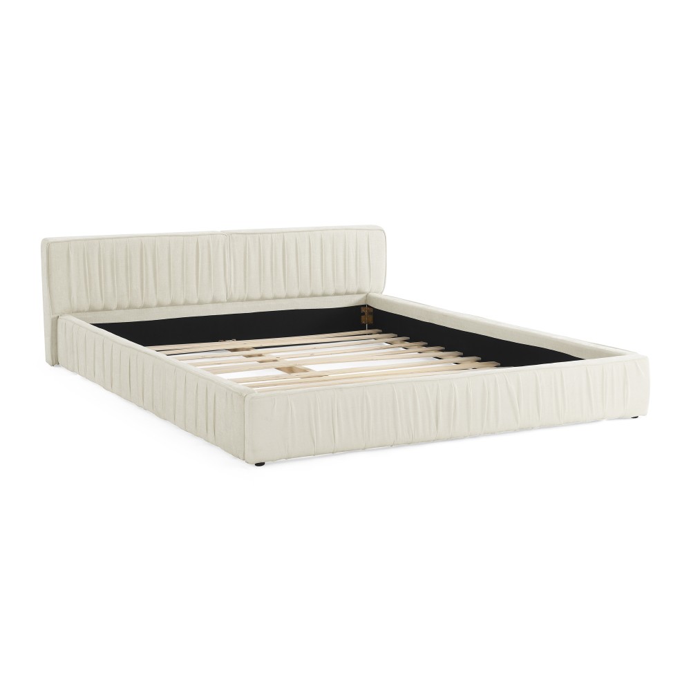 Queen Upholstered Bed Frame w/ Headboard & Platform Base, Beige