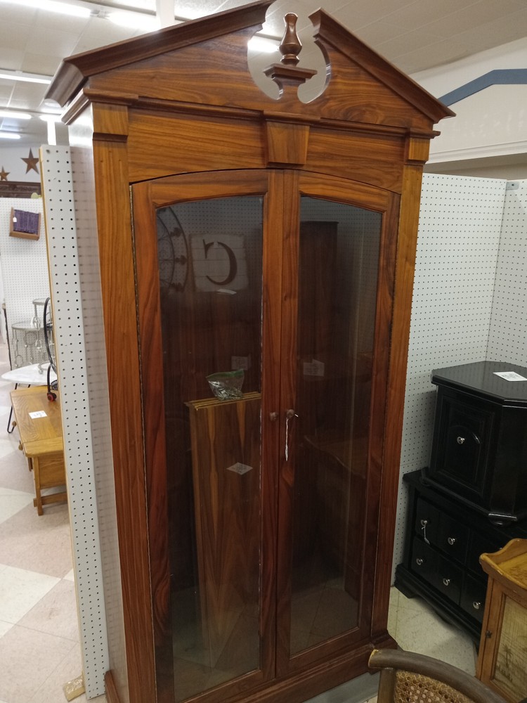 Walnut Glass Front Bookcase / Cabinet