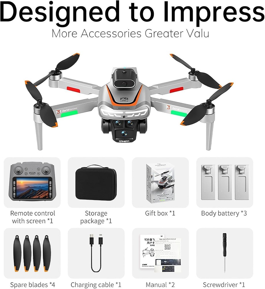 4K Drone with LCD Screen Controller Foldable Obstacle Avoidance