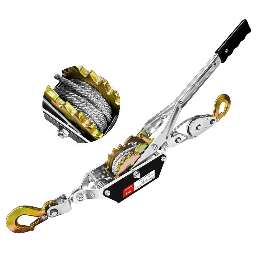 Come Along Winch, 2 Ton (4480 lbs) Pulling Capacity, 7 ft Steel Cable, 2 Hooks,