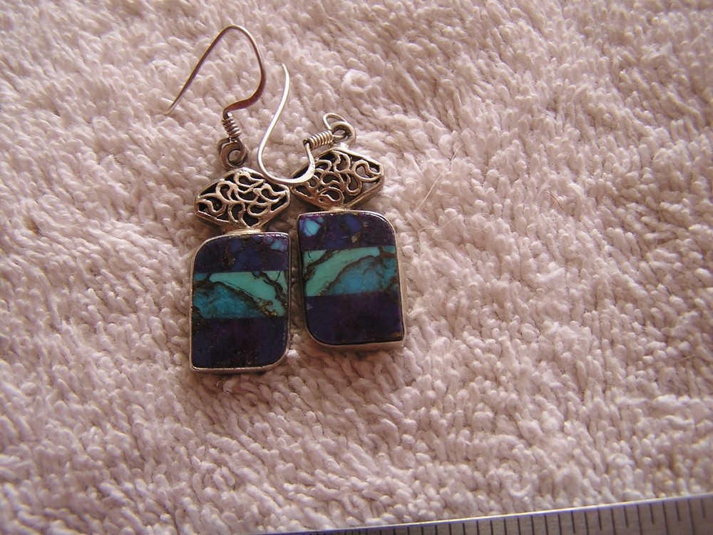 Vintage Silver Inlay Earrings .925