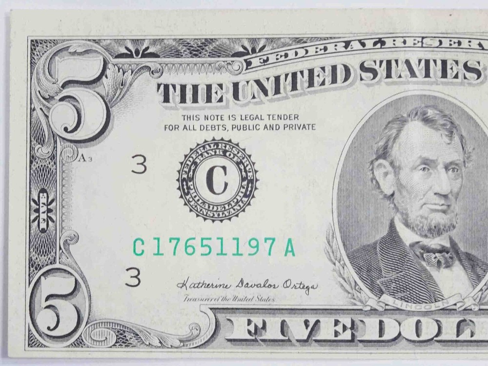 1985 $5 Federal Reserve Note Front to Back Ink Transfer Error