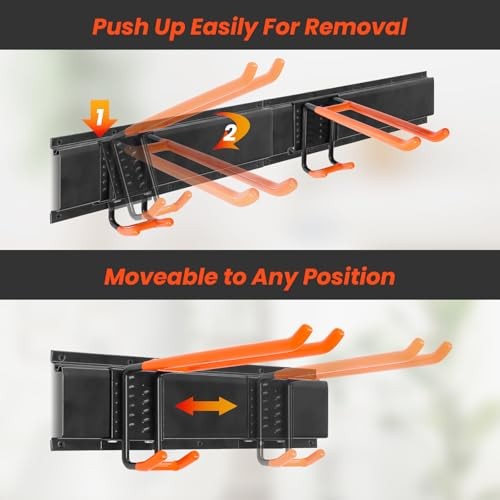 Garage Storage Organizer, Wall Mount Rack with 6 Adjustable Hooks, 48 Inches