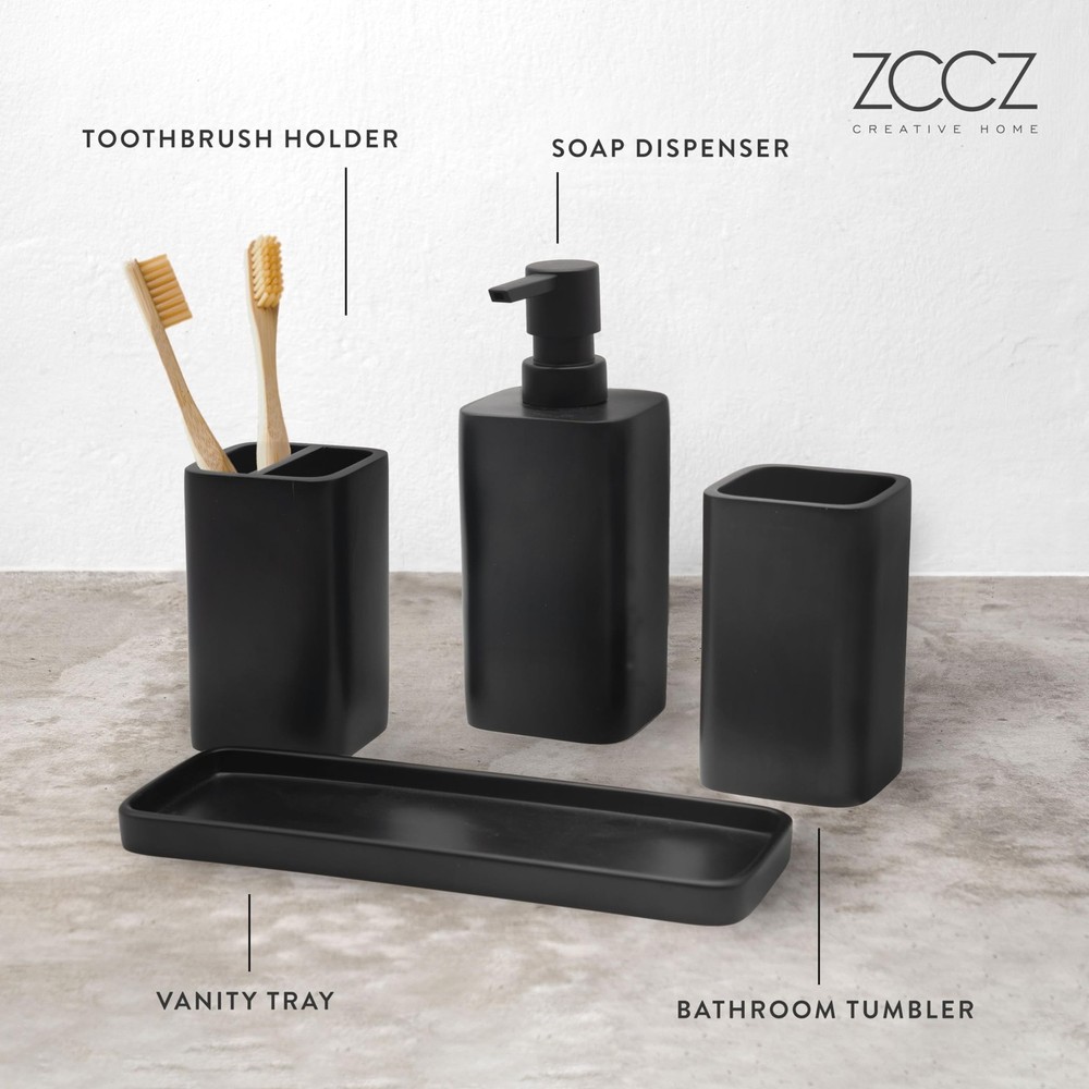 ZCCZ Beige Bathroom Accessory Sets, 4 Pieces 4pcs, Matte Black