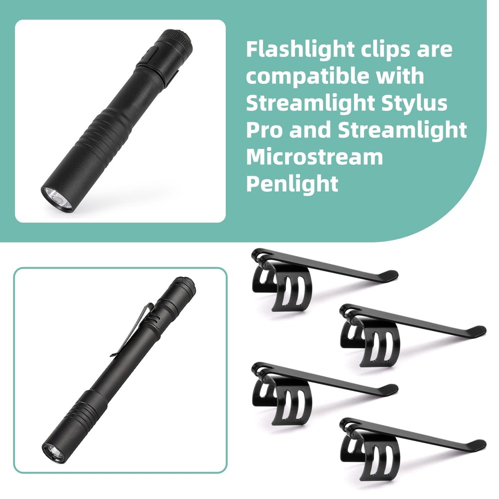 Flashlight Clips Compatible with Streamlight Stylus Pro and Microstream Black