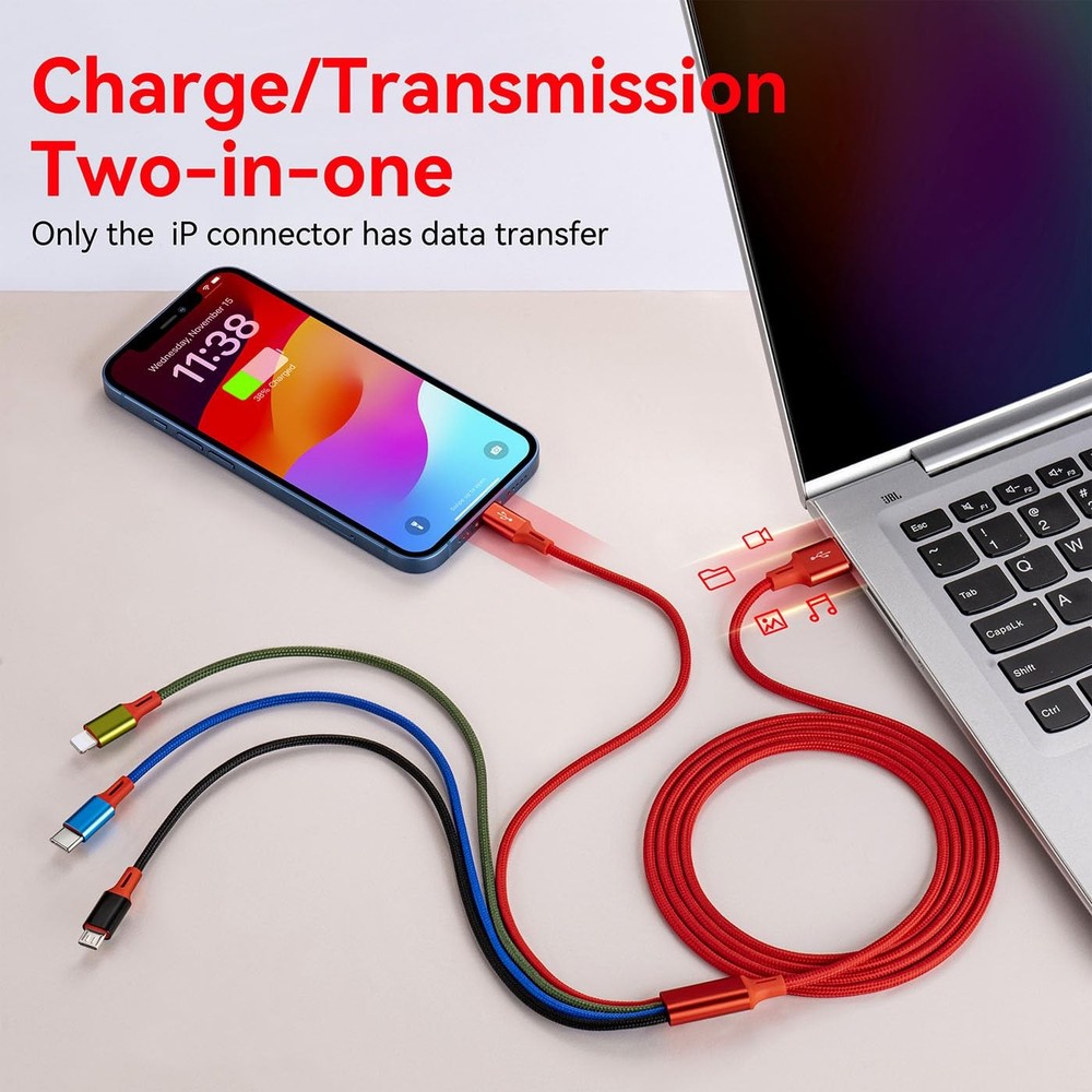Multi Charging Cable 3.5A, [2Pack 6Ft] 4 in 1 Multiple Cord 6ft, Red