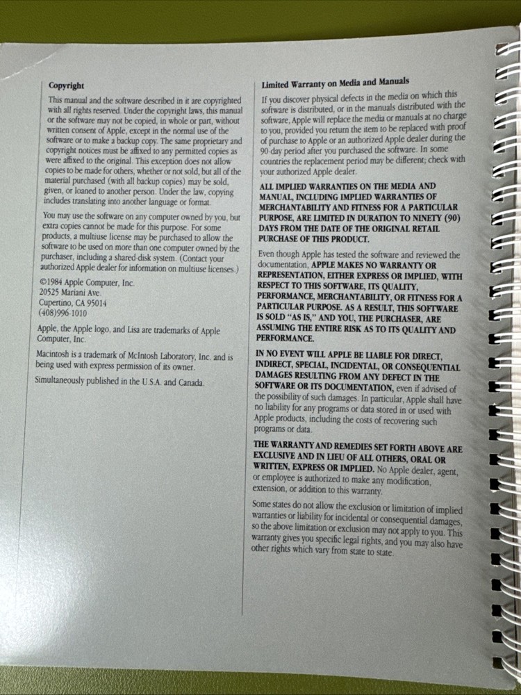 Vintage 1984 Apple Macintosh 6800 Development System User's Manual