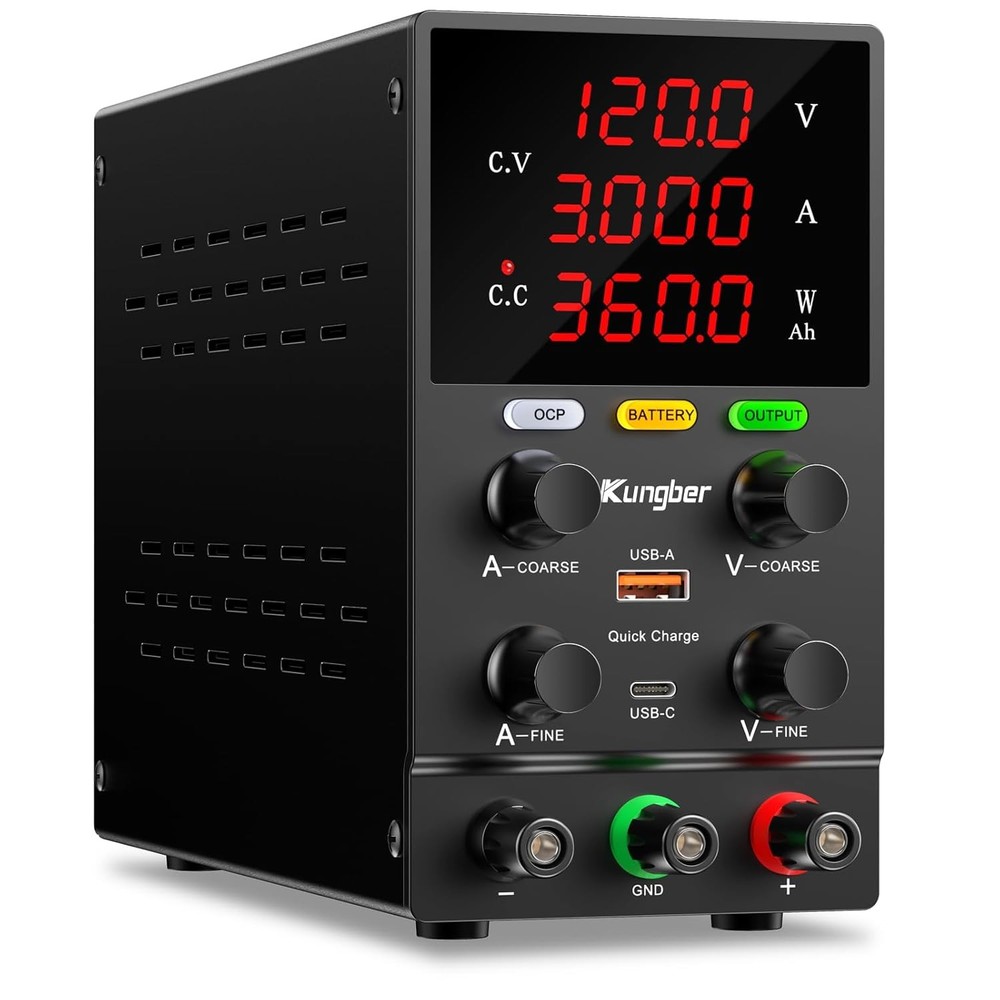 DC Power Supply Variable 120V 3A Adjustable Switching Regulated DC Bench Power