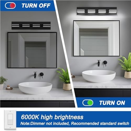 Dimmable 4-Light LED Bathroom Vanity Lights, 360° Rotatable Matte Black Wall Fix