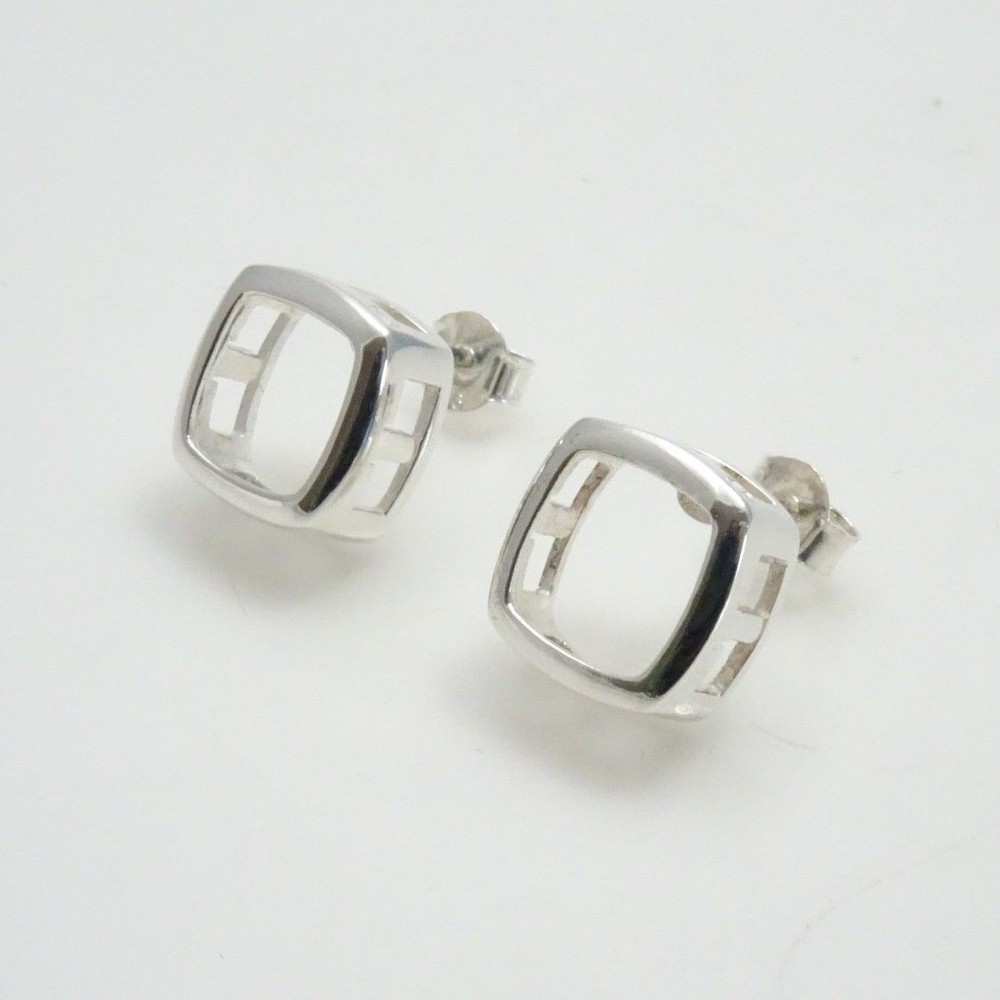 Sterling Silver - 8x8mm - Cushion Shape - Bezel Set - Earring Castings