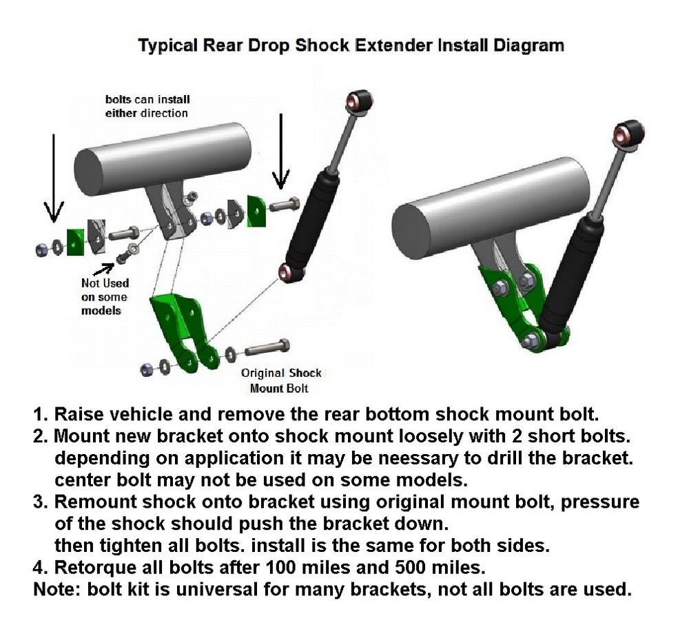 1994-2001 Dodge Ram 1500 Rear Shock Extender Extensions for Lowering Kit