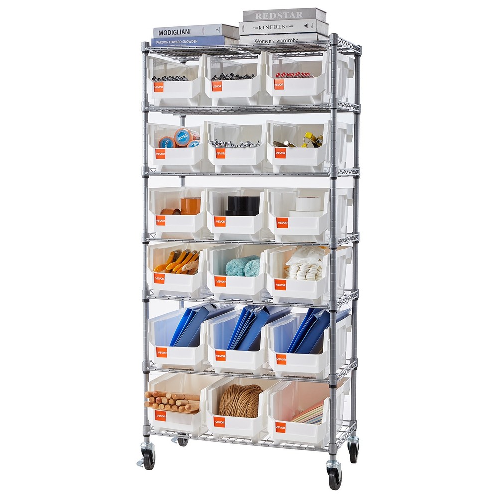 VEVOR Rolling Bin Storage Rack 7-Tier Bin Rack Storage System with 18 Bins