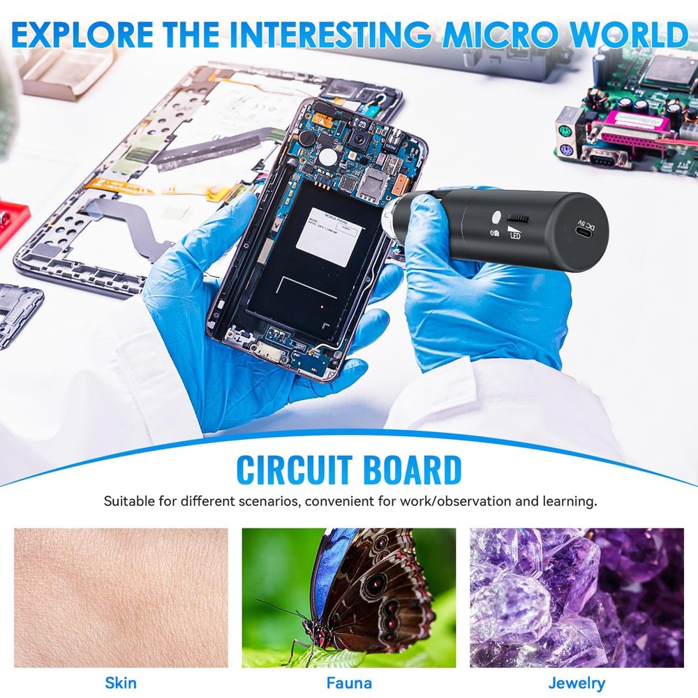 Wireless Digital Microscope, Skybasic 50X-1000X Magnification WiFi Black