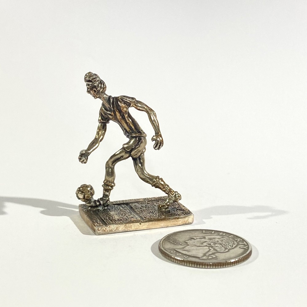 vintage solid silver soccer player miniature , hallmarked italian figurine