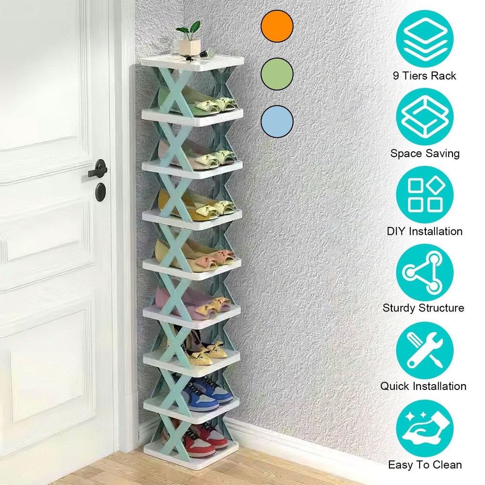 9Tier Narrow Entryway Shoe Rack Plastic Vertical Organizer Space Saving Free