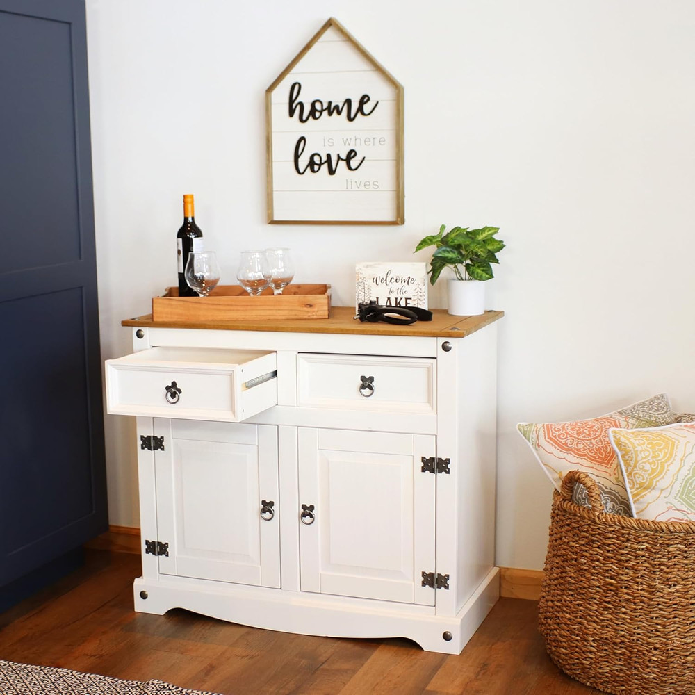 Sunnydaze 31.5" Kitchen Sideboard Cabinet - Solid Pine, 2 Drawers & Doors