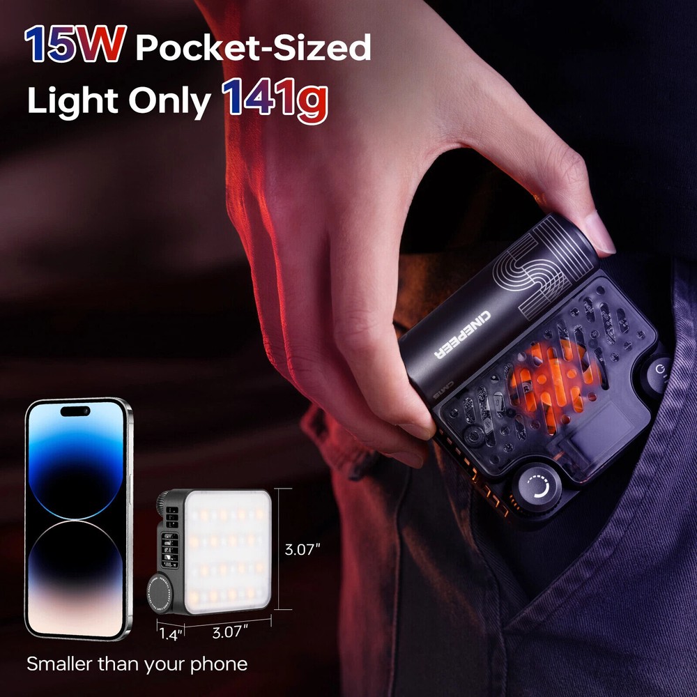 Portable RGB Video Lights, LED Camera Light w/ Diffuser Full Color Lighting 15W