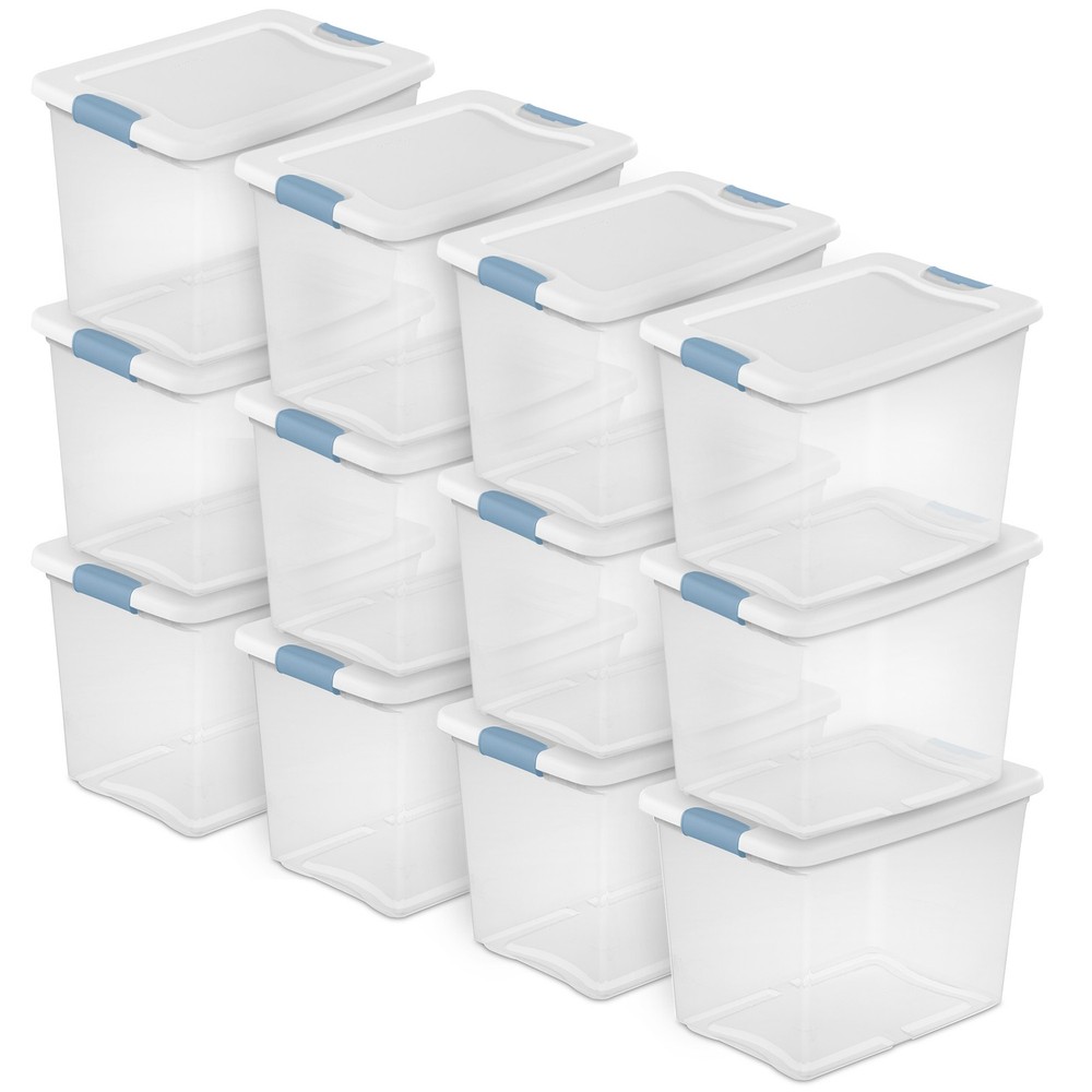 Sterilite 25 Quart Latching Storage Box, Stackable Bin with Latch Lid, 12 Pack