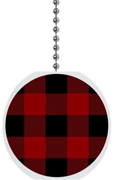 Red Black Buffalo Pattern Checkered Solid CERAMIC Ceiling Fan Light Lamp Pull